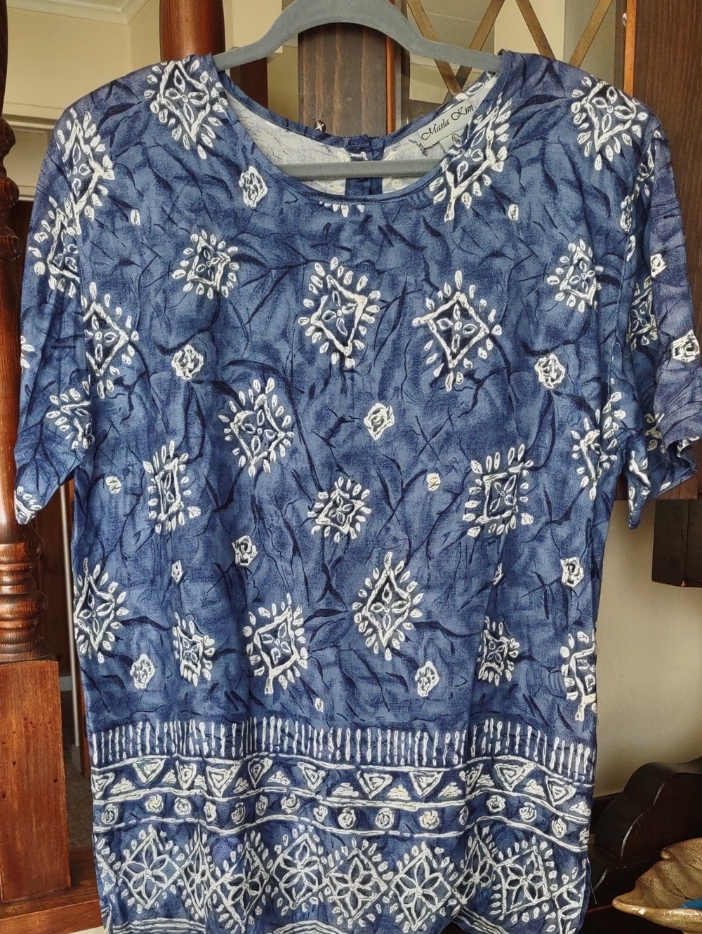 Indigo Blue BohoPrinted Tunic Blouse - Classic Comfort